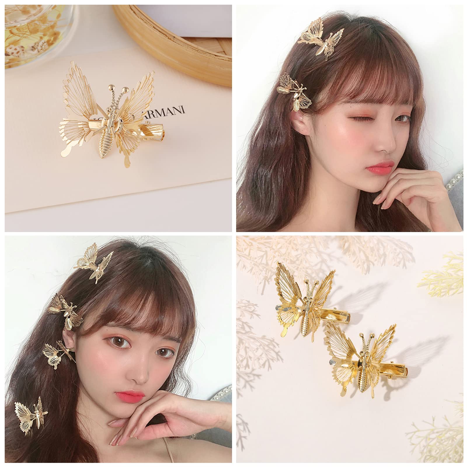 Amazon.co.jp: 蝶々 ヘアクリップ 4個セット ゴールド 動き 蝶